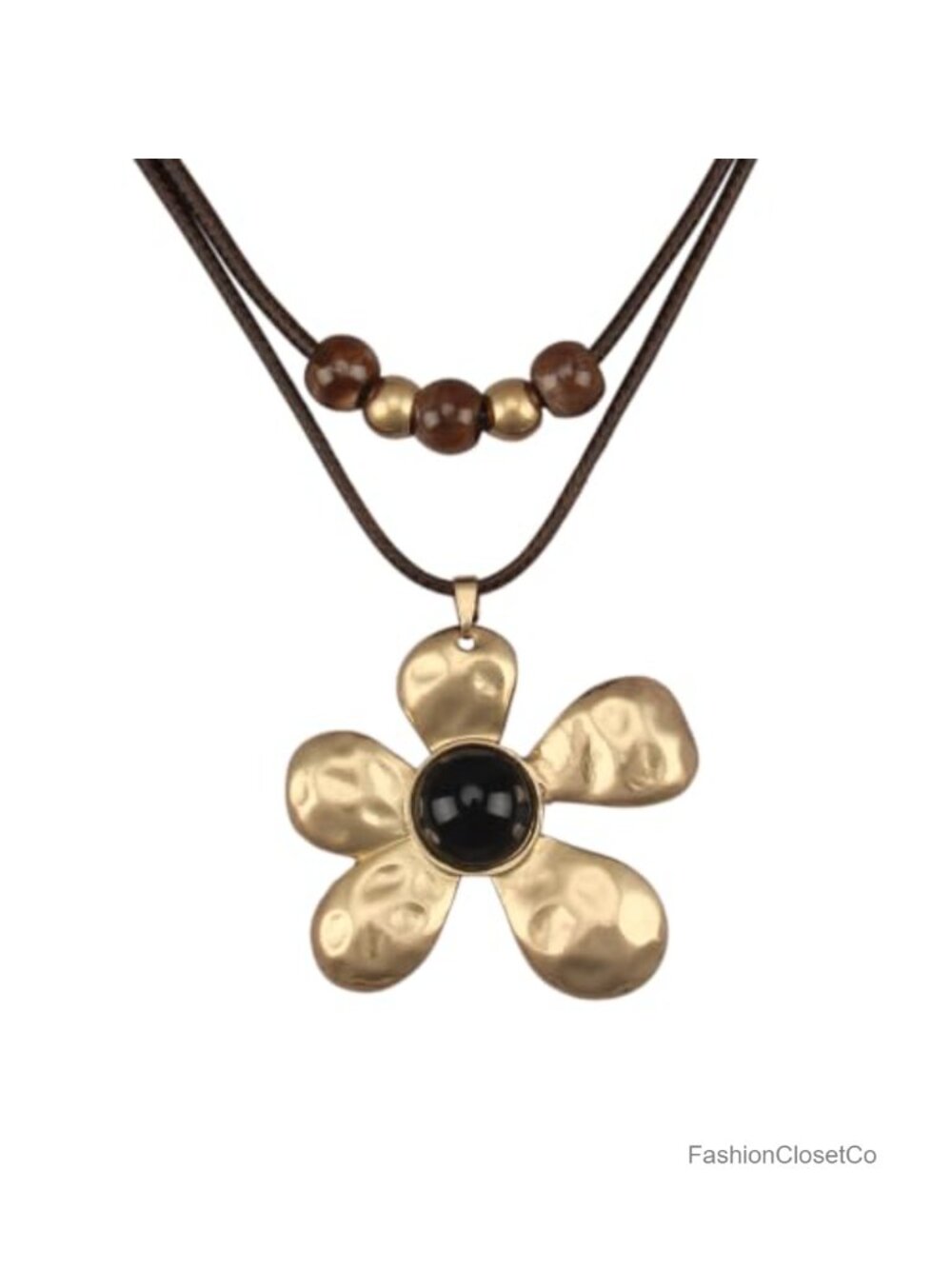 Chunky Carving Pendant Necklace Faux Leather Cord 17.72" Boho Statement